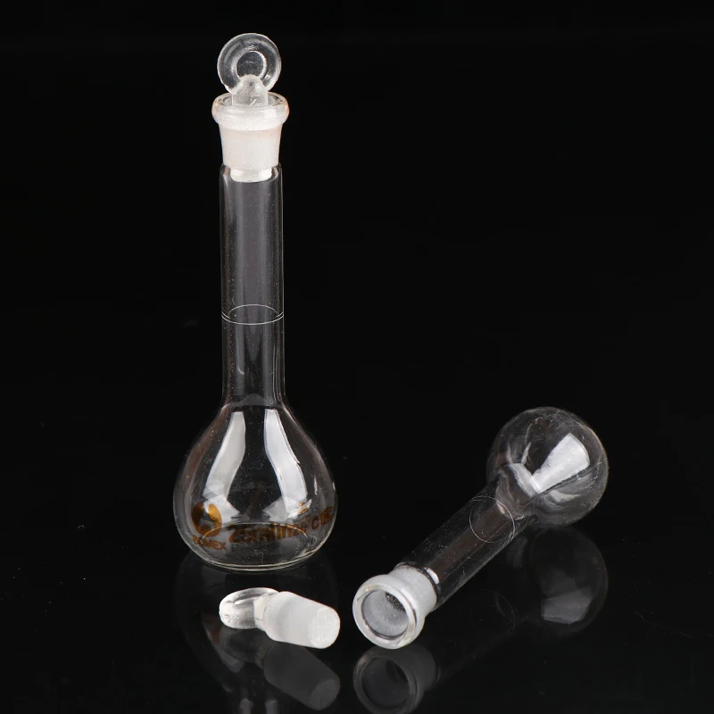 1Pc 10/25ml Transparent Glass Volumetric Flask Glassware With Stopper Chemistry Laboratory Glass Flask Supply With Stopper