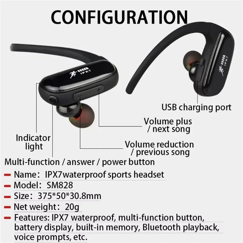 Outdoor Sports Waterproof Headphones, IPX7  32GB MP3 Player Earphone Wireless Headset with Noise Cancelling MIC image 5
