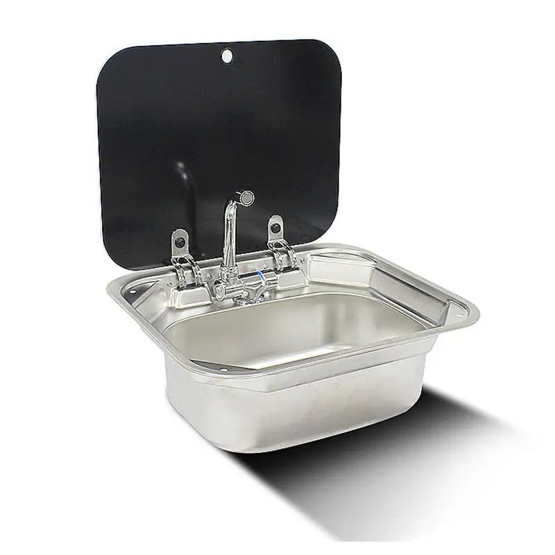 

Aluminum Profile Stainless Steel Single Bowl Toughened Glass Above Camper Motorhome Portable Caravan RV Kitchen Sink
