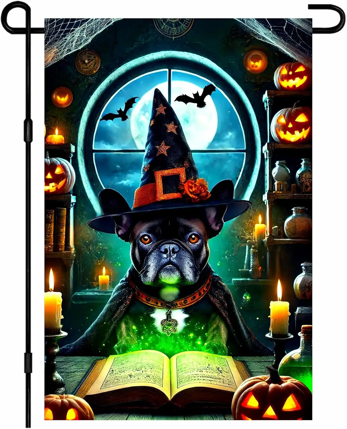 BlissYard Halloween Garden Flag Witch Hat Frenchie 12x18 Inch Polyester | Yard Banner, Seasonal Sign | Frenchie Outdoor Flag uui