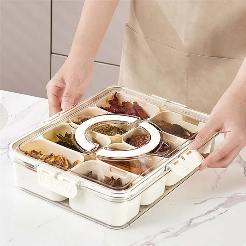 ABWR-Condiment Jars With Tray With Small Dividers Countertop Spice Organizer Kitchen Storage Container For Refrigerator