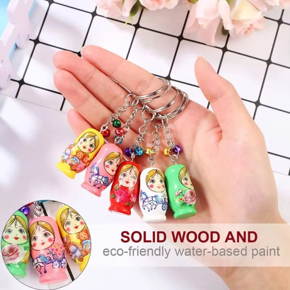 12pcs/set Matryoshka Russian Matryoshka Russian Dolls Key Rings Drip Wood Smooth Wooden Stacking Dolls Pendant Safe Craft