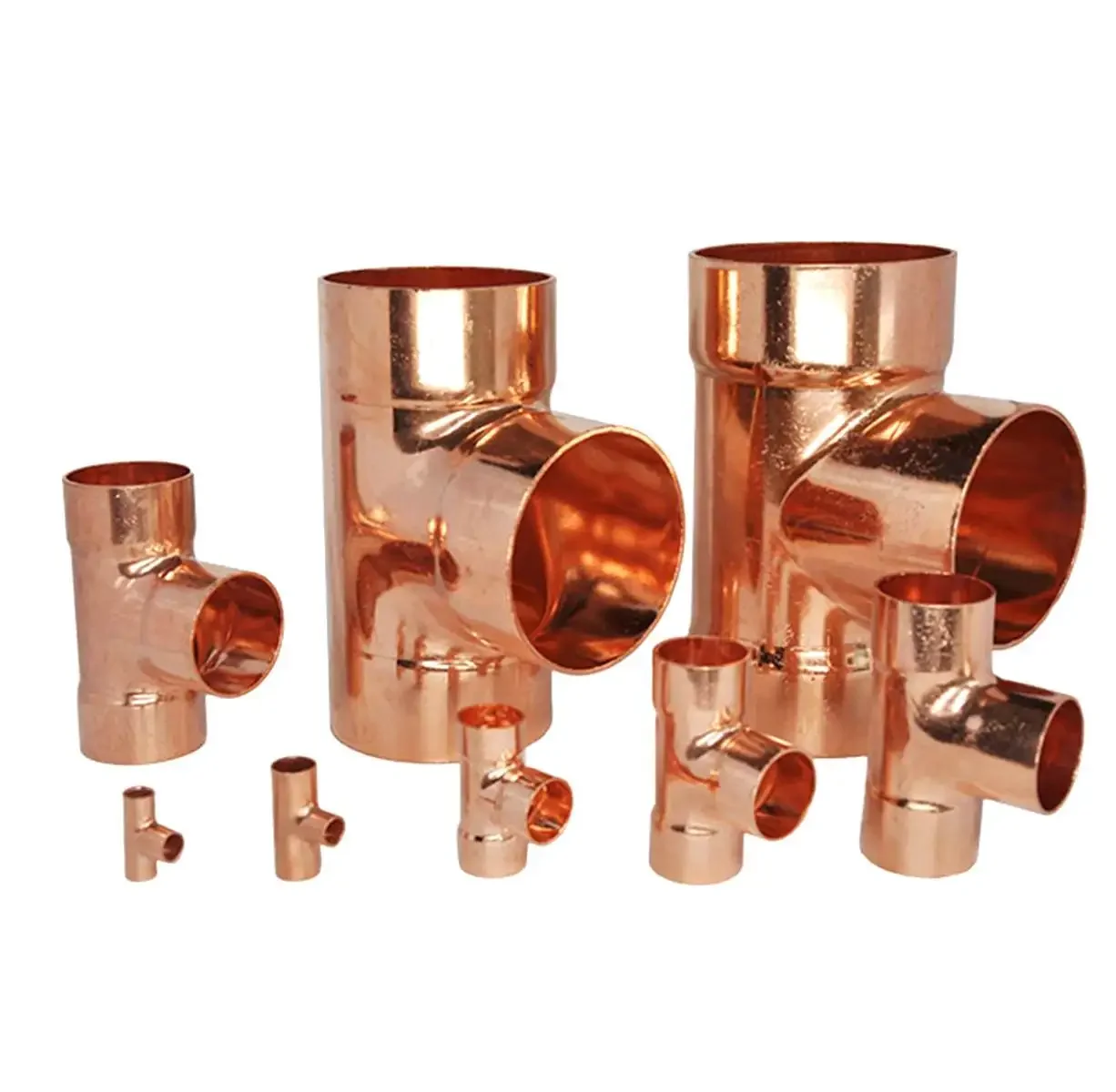 Sizes Inner Diameter Pure Copper End Feed Euqal Tee 3 Ways Welding Pipe Adapter Air Conditioner Refrigeration Water Heater