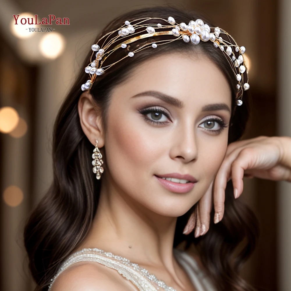 

YouLaPan Exquisite Pearls Headband Bride Wedding Jewelry Hair Accessories Handmade Beaded Woman Hair Hoops Head Decoration HP609