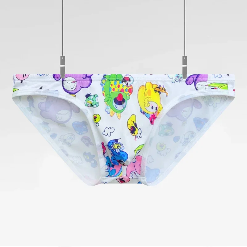 Men's Nylon Cartoon Print Briefs U Convex Pouch Elastic Waistband Soft Breathable Fun Underwear Butt Lift Jockstrap