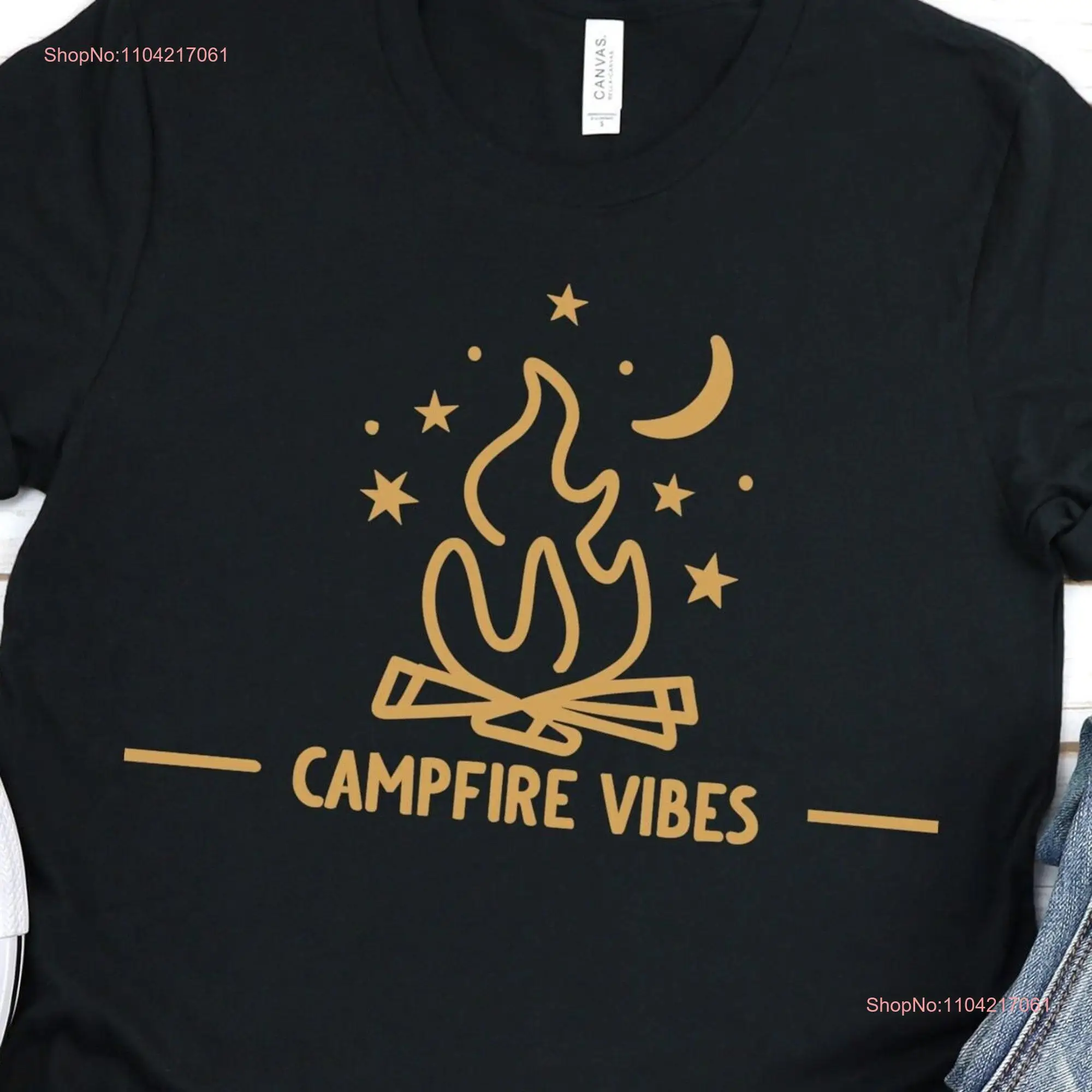 Campfire Vibes T Shirt Fall Season Autumn October Birthday Stary Sky Camping Outdoor Lover long or short sleeves