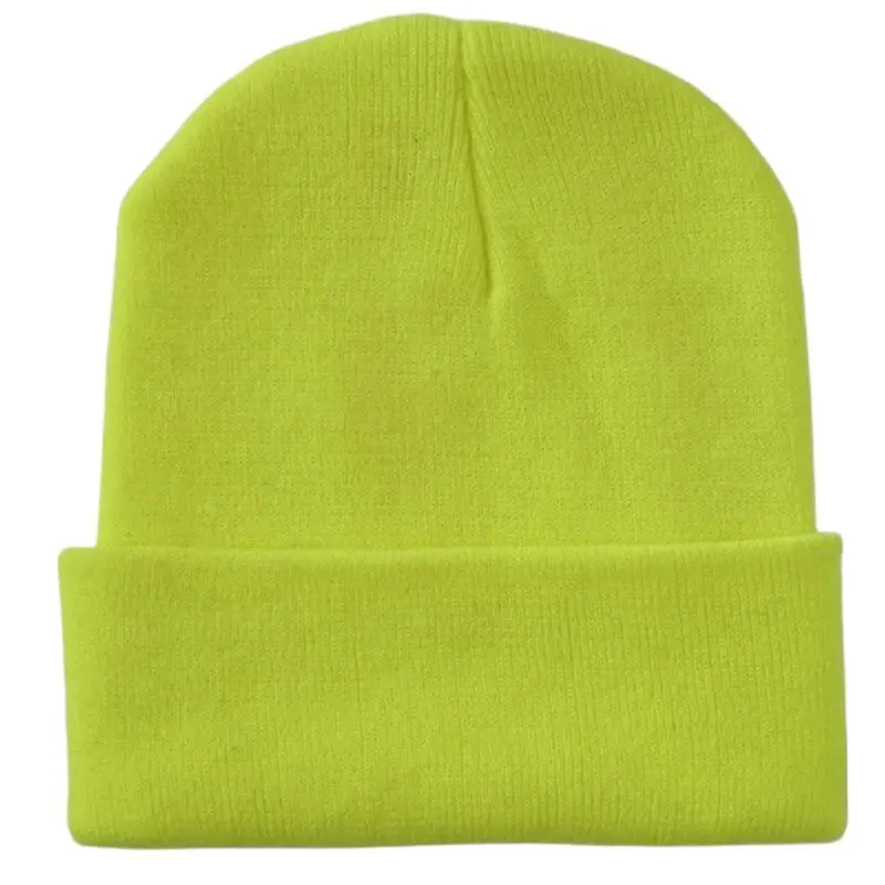 Bright Solid Acrylic Knitted Hats Women Men\'s Winter Plain Beanies Cap Brown Black Neon Yellow Green Fluorescent Orange