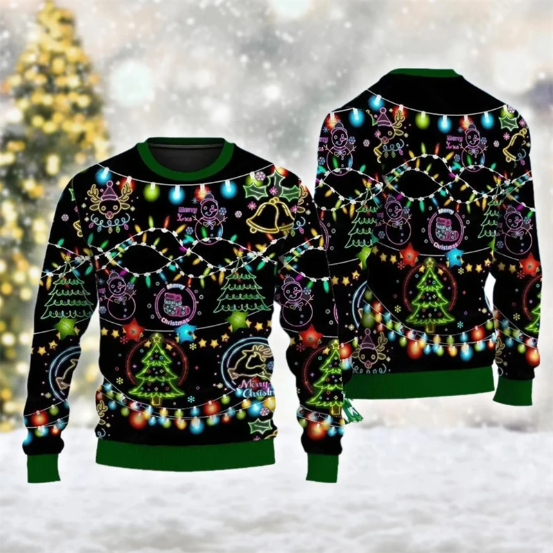 Christmas Colorful Pattern Sweatshirt Unisex Candy Santa 3D Print Ugly Sweatshirts Fashion Festival Casual Clothing Unisex Top