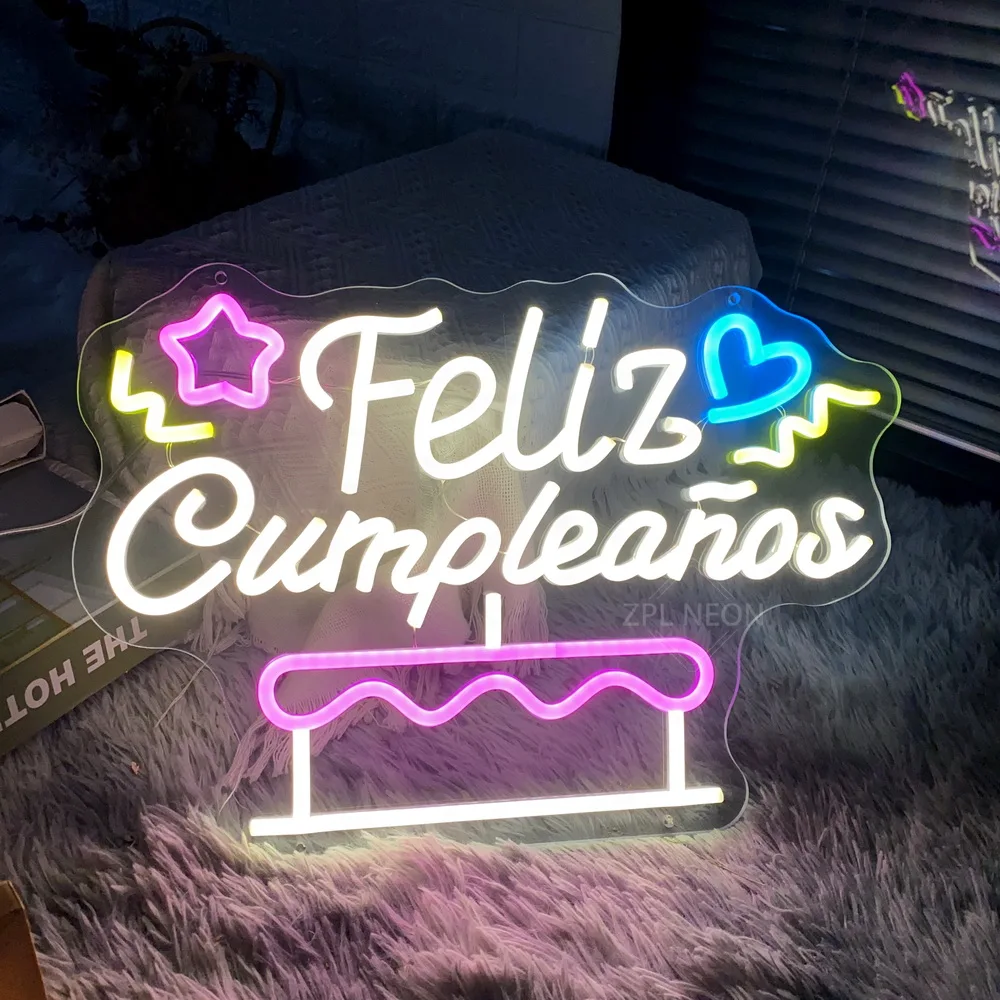 

Feliz Cumpleanos LED Neon Sign Spanish Happy Birthday Neon Led Sign Boy Girl Room Decor Party Bar Wall Neon Light Sign Gift USB