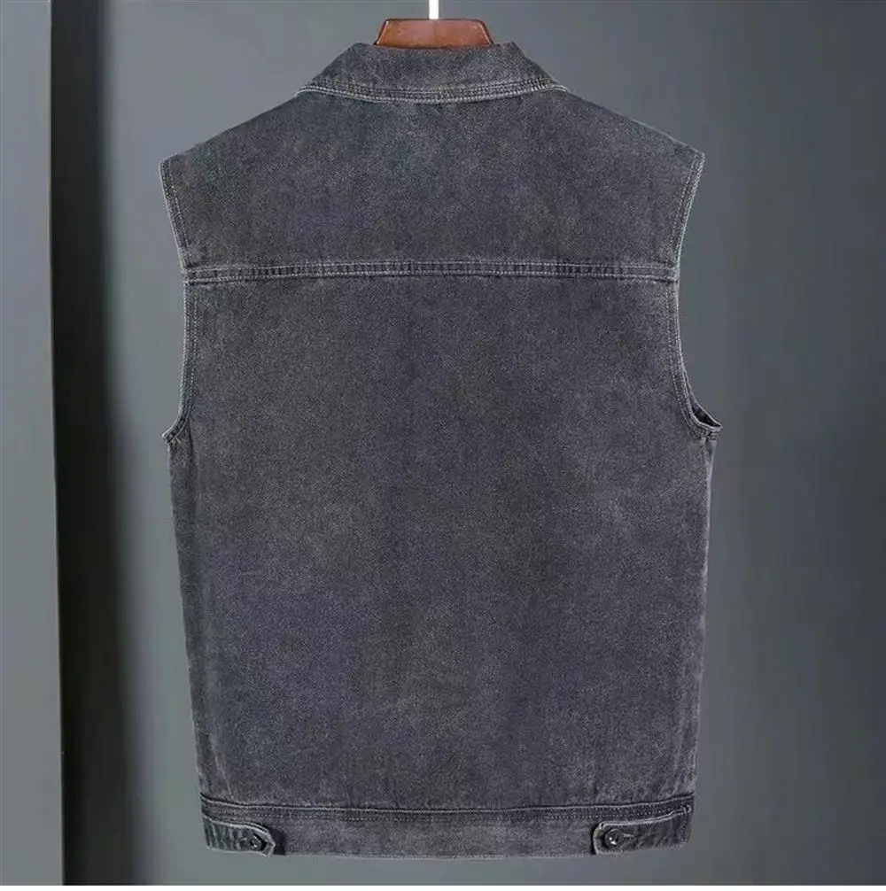 

American Sle Vintage Denim Jaet Vest Men's Svel Workwear Jaet Loose Fit Youth Trend Single Button Closure Pure Color