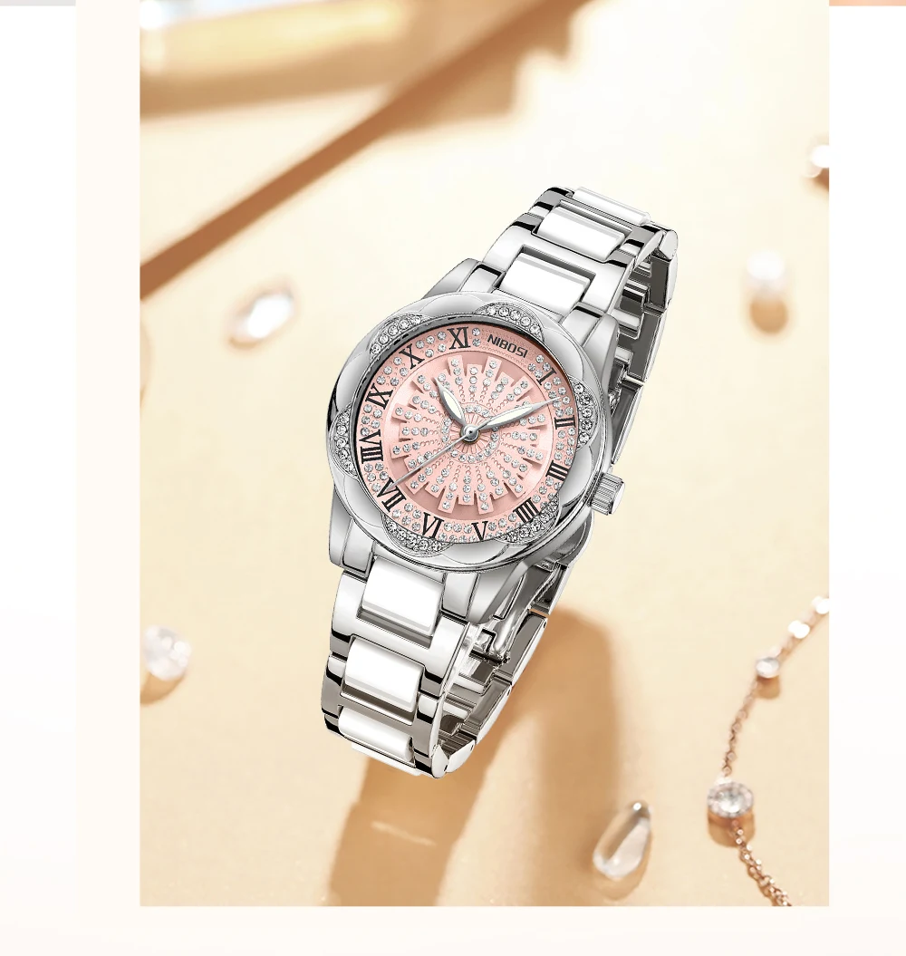 NIBOSI 2025 ساعة نسائية عصرية فاخرة من الفولاذ المقاوم للصدأ سوار ساعة يد بسيط ماسي مقاوم للماء ساعات مضيئة للسيدات #3