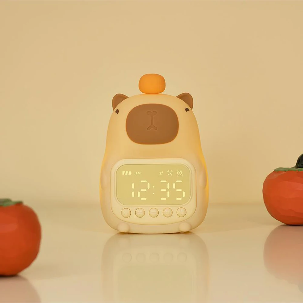 Cute Cartoon Capybara Silicone Night Light Rechargeable Digital Alarm Clock Led Night Lamp Touch Snooze Always-on Table Clock