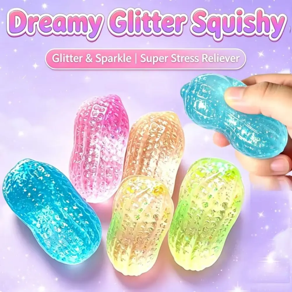 Slow Rebound Glitter Peanut Squishy Buttery Soft Texture Malt Syrup Texture Peanut Stress Ball Squeezable Macaron Color