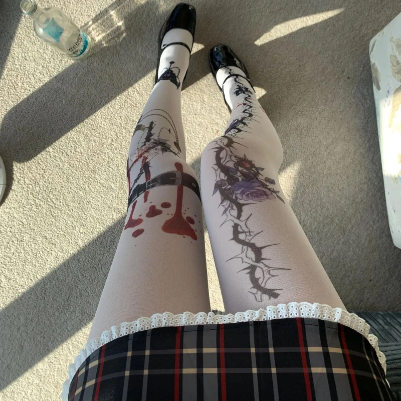 

Halloween Ladies Ins Style Harajuku Printed Socks Sweet Cool Style Japanese Pantyhose Shibuya Hottie Punk Gothic JK Socks