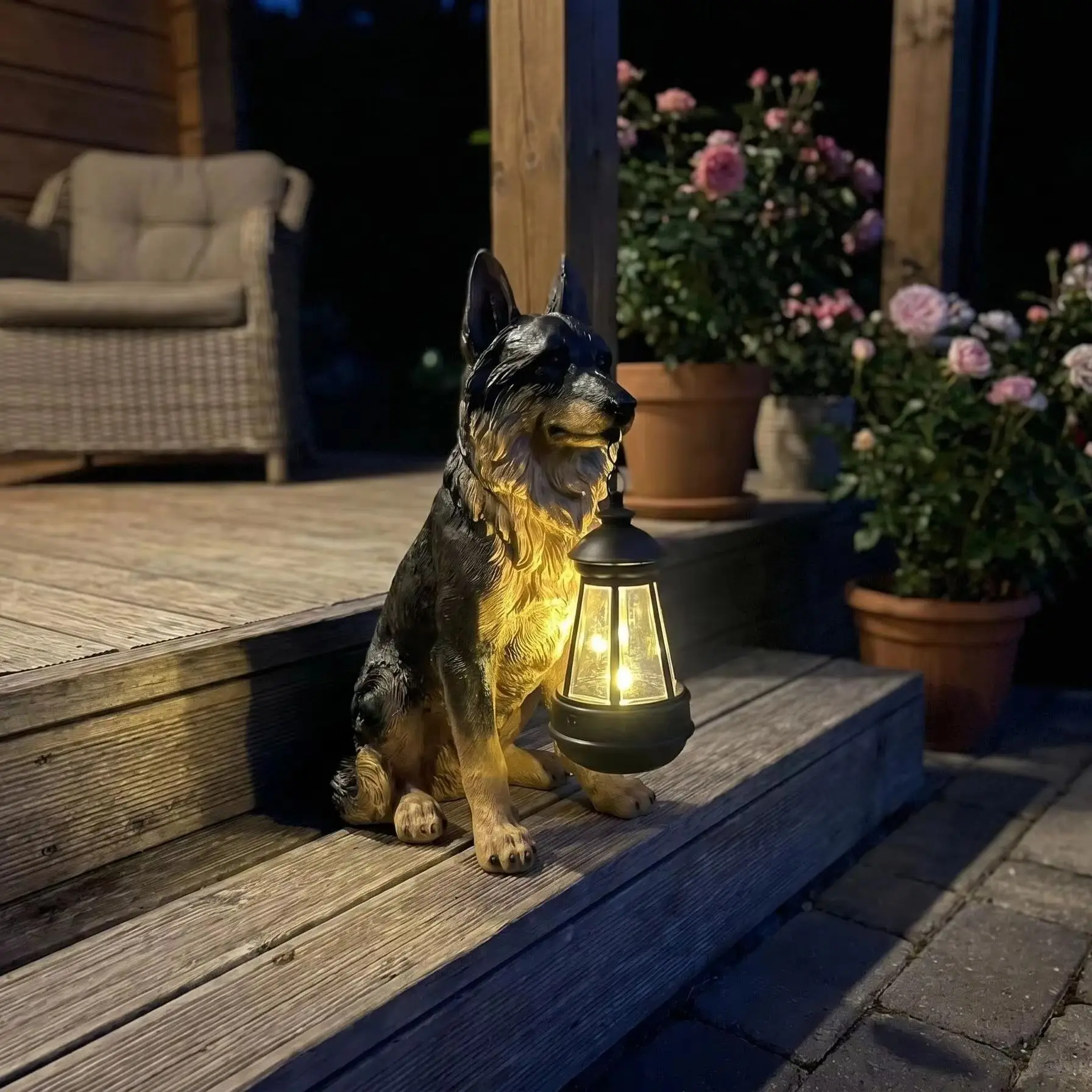 Solar LED German Shepherd Dog Statue Light, Waterproof Outdoor Garden Lawn Courtyard Pathway Decor Ornament,Warm Landscape light
