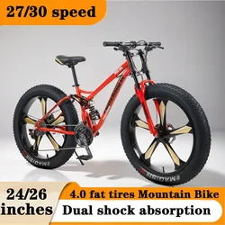 26 pollici MTB 4.0 Fat Tire Cross Country Bicycle Beach Snow Bike Full Suspension Fatbike freno a disco 30 velocità Mountain bicicleta