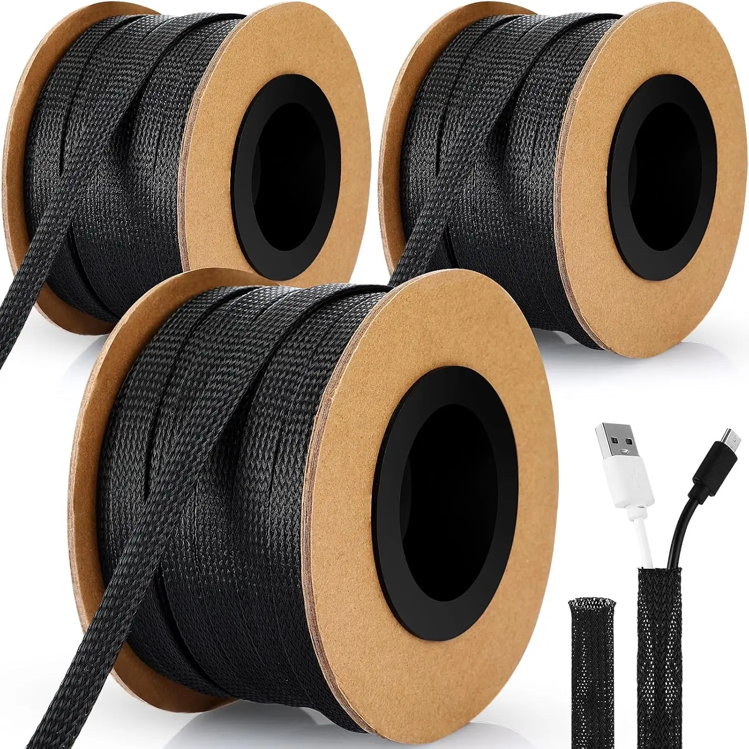 Wire Loom PET Expandable Braided Sleeving Braided Sleeve for TV, Computer, Home Theater(Black)