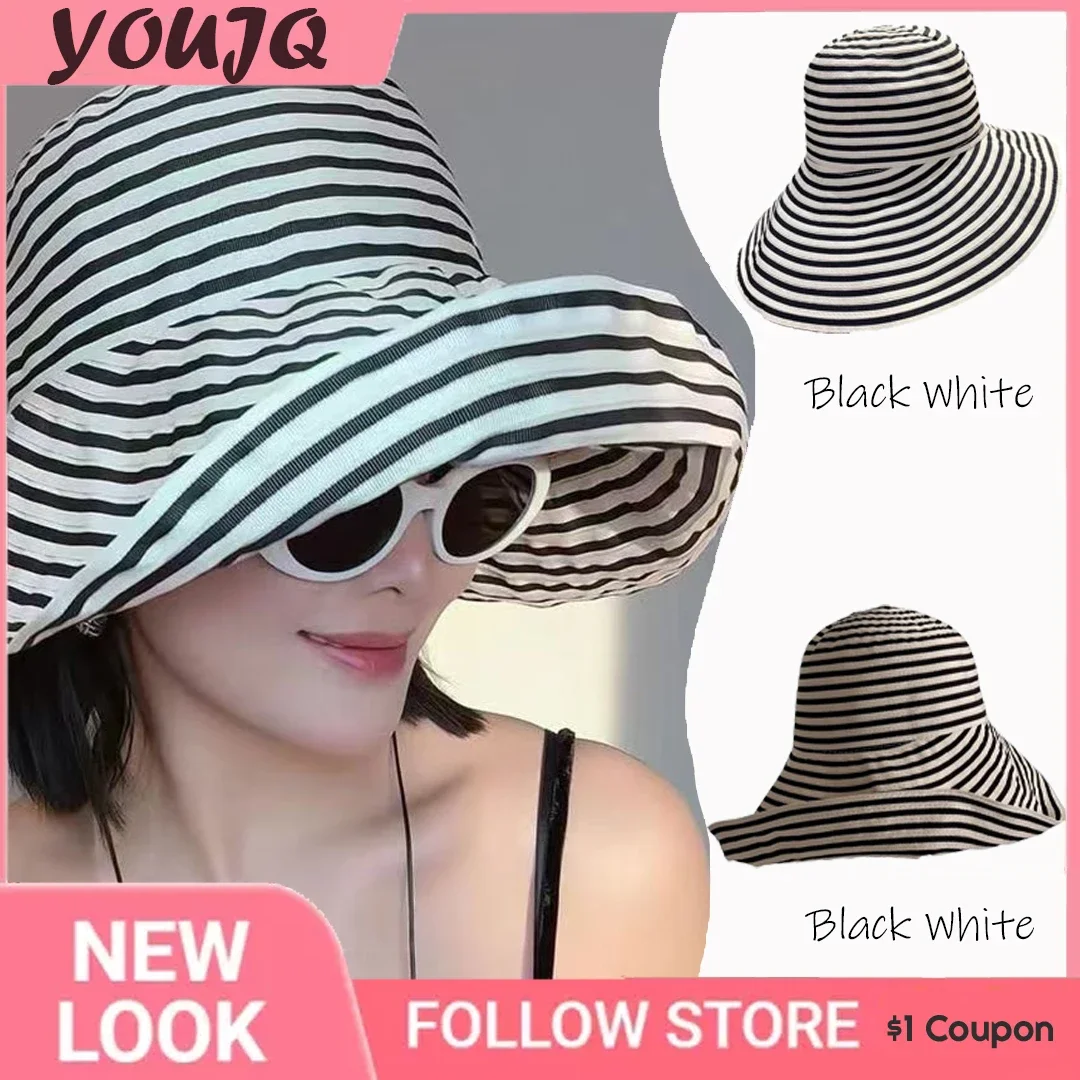 

Summer Hats for Women Sun Hat Striped Foldable Big Brim Fisherman Cap Outdoor Sunscreen Sunshade Beach Street Accessories Gorro