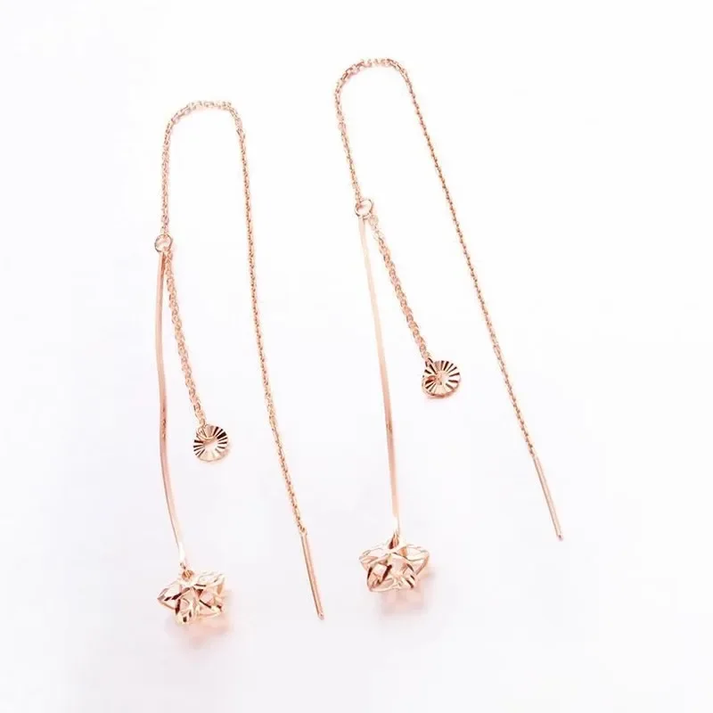 

585 Purple Gold Long Tassel Snake Bone Chain Star Earrings for Women Fashion New in Plated 14K Rose Gold Party Jewelry