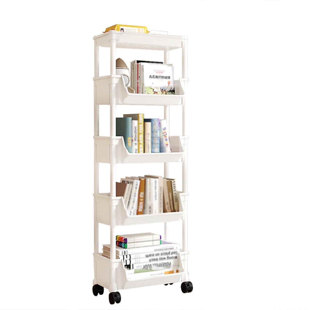 

Четырехуровневая тележка для хранения подходит для учебы, живых закусок и разных вещей и оснащений вертикальной полки.