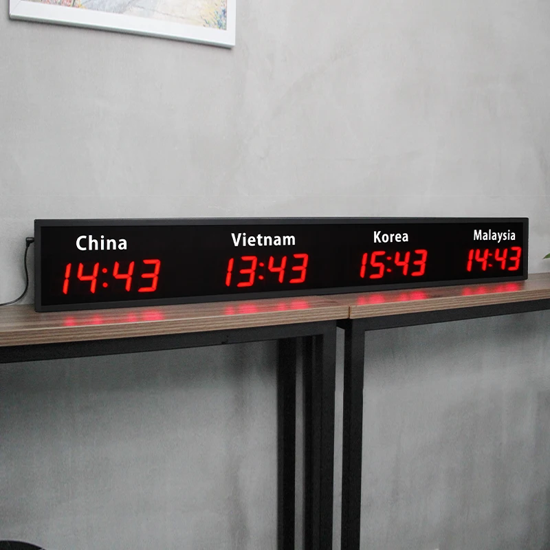 CHEETIE CP034 Reloj de pared LED estilo mundial con zona horaria de barra digital grande para hotel de oficina de aeropuerto