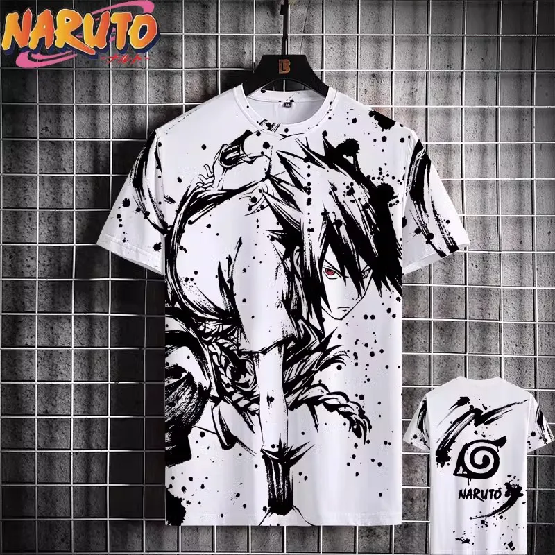 MINISO Naruto Herren-T-Shirt, japanische Anime-3D-Drucke, lässige Kurzarm-T-Shirts, Straße, übergroße Kleidung, modische Cartoon-T-Shirts