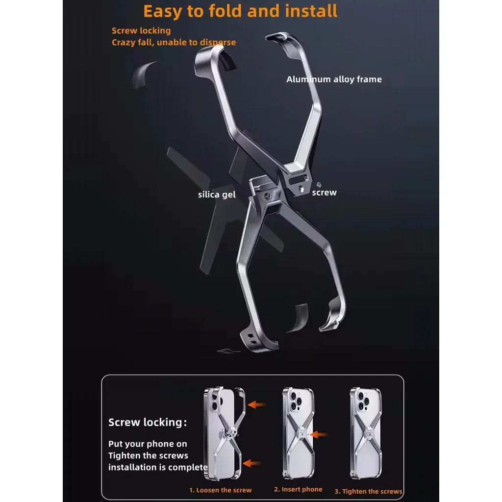 Aluminum Alloy X-shaped Metal Frame  Phone Case for IPhone 16 15 Pro Max 14 13 Military Grade Drop Protection Cover