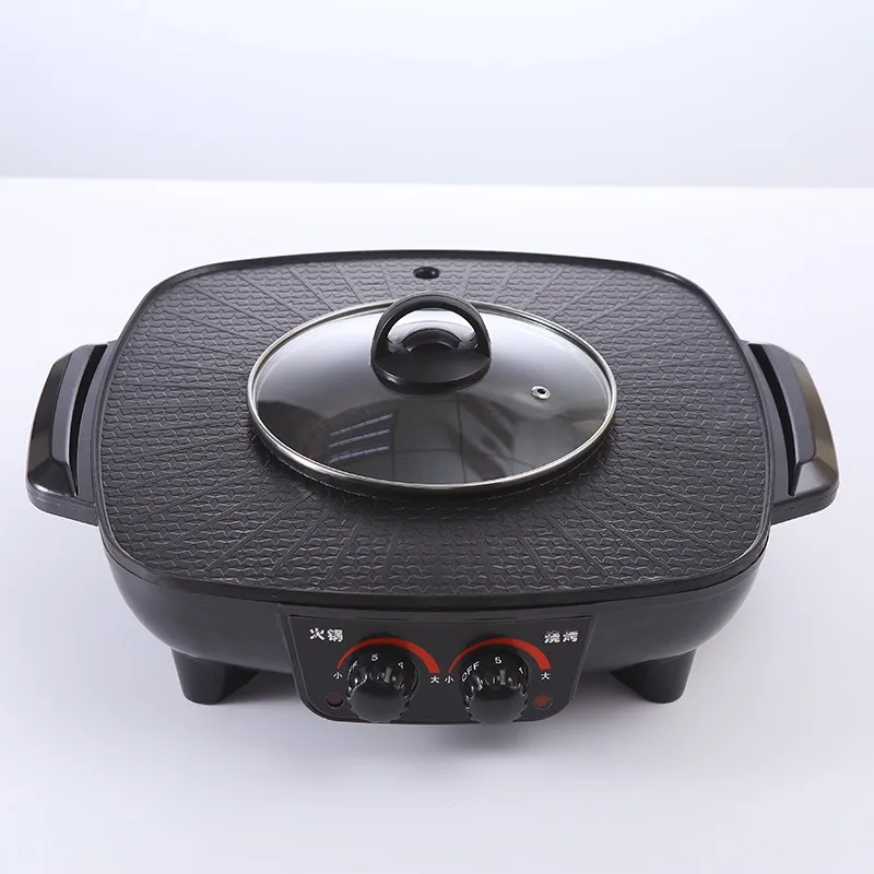 طباخ كهربائي متعدد بقدرة 1600 وات مع لوحة شواء غير لاصقة - وعاء ساخن 2 في 1 ومقلاة شواء للشواء الكوري وعاء ساخن والتجمعات العائلية