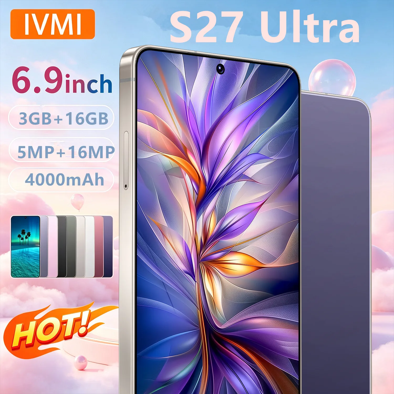 IVMI Global Version S27 Ultra Cheap Smartphone 3GB+16GB 6.9