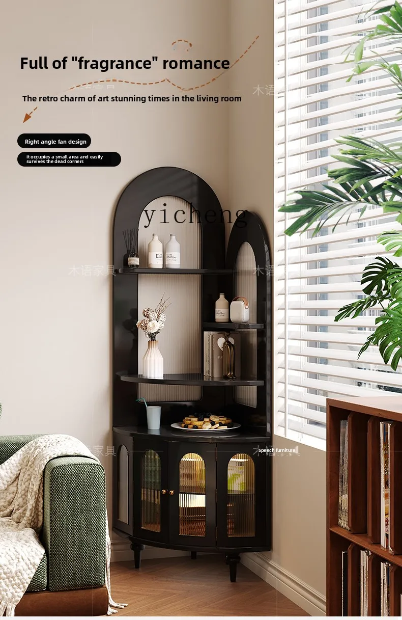 corner cabinet shelf retro solid wood corner triangular fan bookshelf living room storage dining side