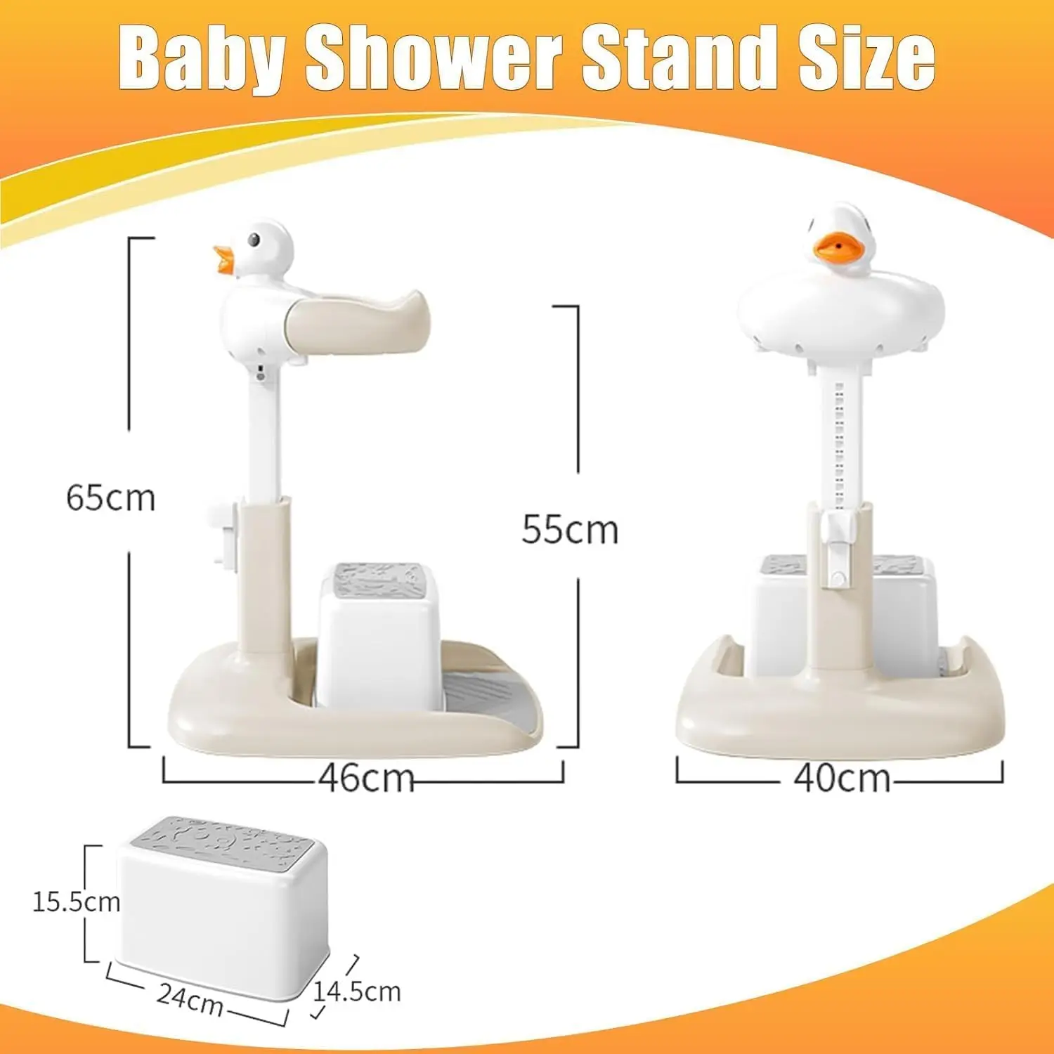 Adjustable Height Baby Shower Stand with Bath Seating, Baby Bath Stand with Anti-Slip Base, Toddler Portable Bath Helper