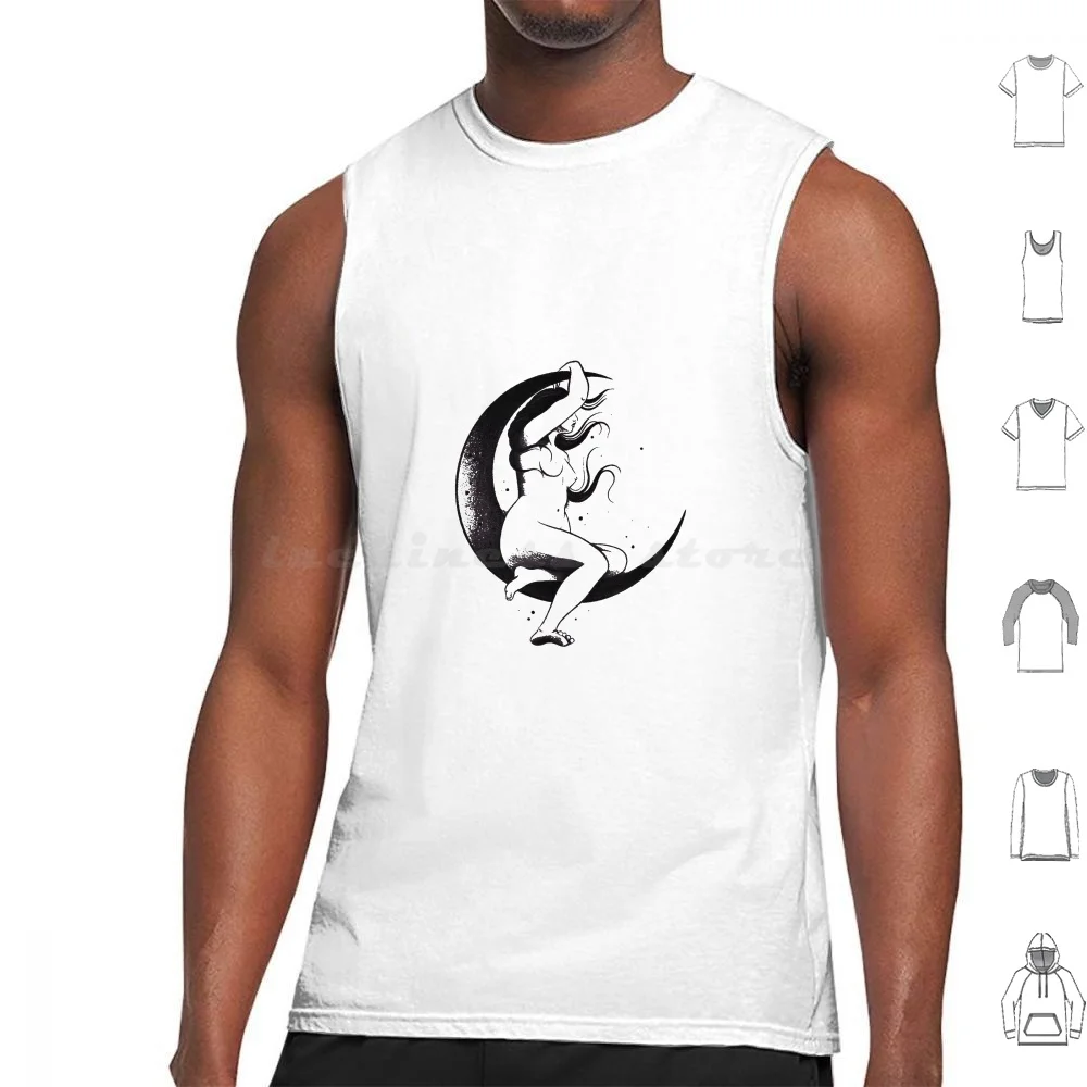 Waning Moon Tank Tops Print Cotton Woman Feminine Goddess Gods Moon Magic Female Sacred Mystical Witch