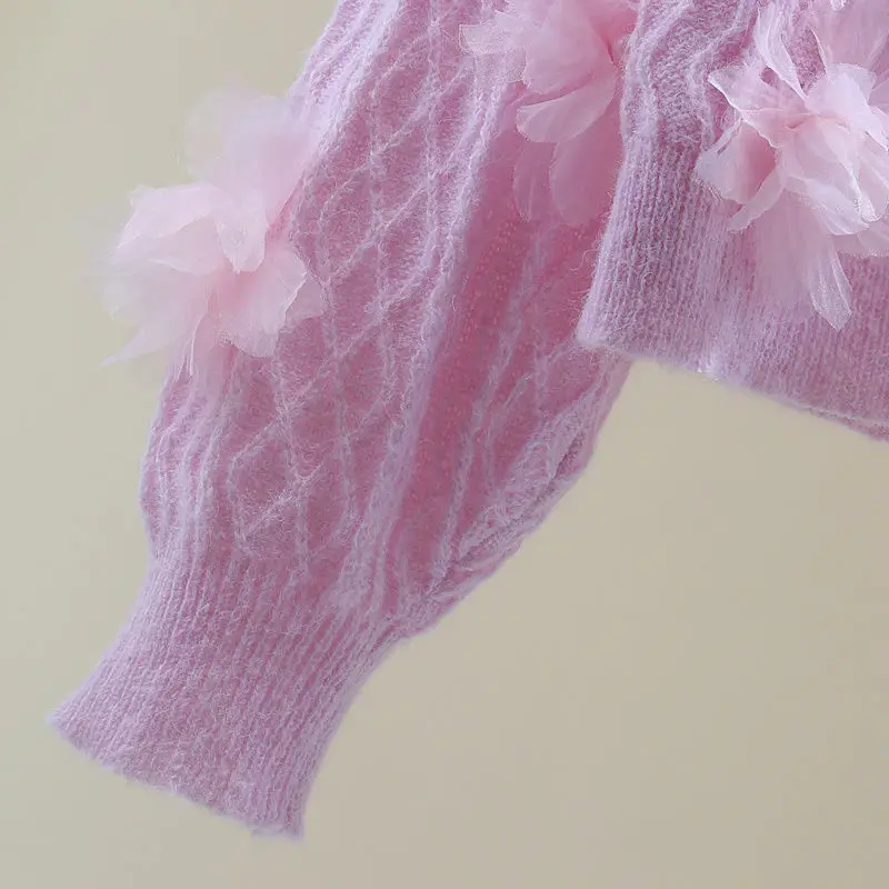 الفاخرة الماس ثلاثية الأبعاد الأزهار متماسكة البلوزات الملابس النسائية تصميم شيك بلوفر مغزول الخريف الربيع معاطف قصيرة بلايز سترة جديد