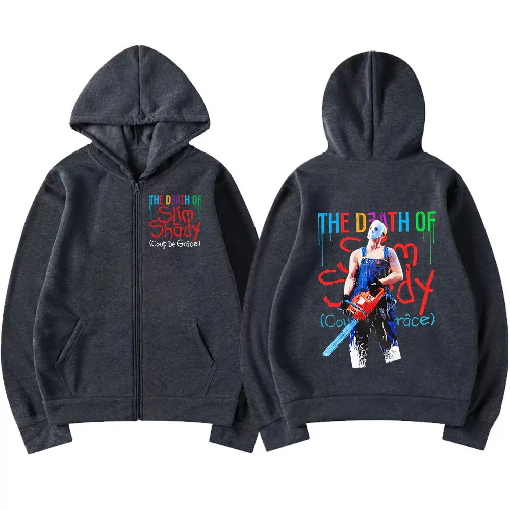 Rapper Eminem The Death of Slim Shady Zipper Hoodies Men Women Clothing Fashion Zip Up Hooded Sweatshirt Casual Vintage Pullover