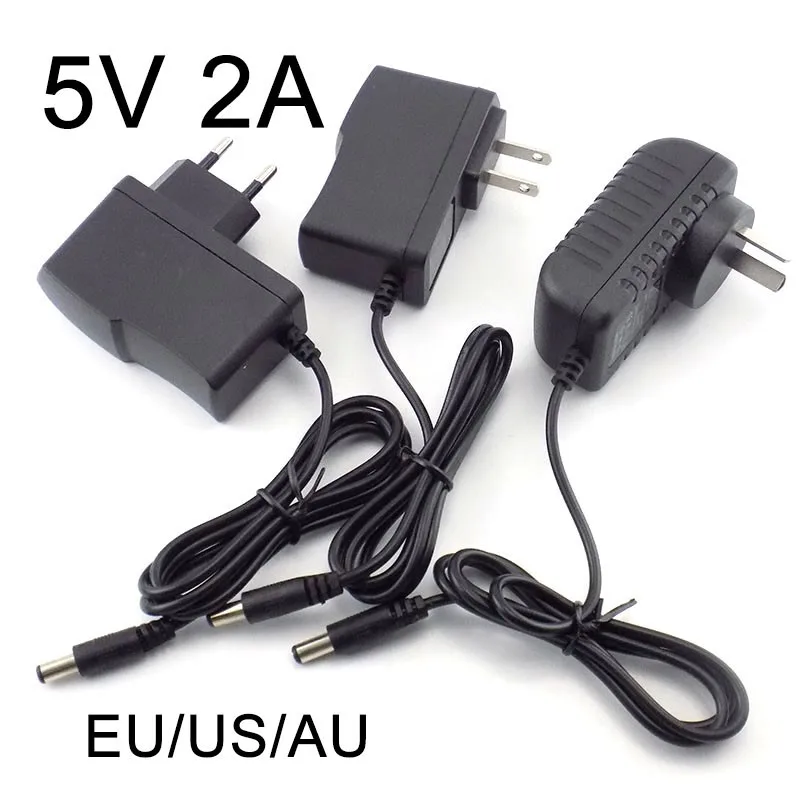 DC 5V 2A Power Adapter Supply AC to DC 100V-240V Converter Charger 2000mAh 5.5mm X 2.1mm US EU Plug for LED Strip CCTV Camer B5