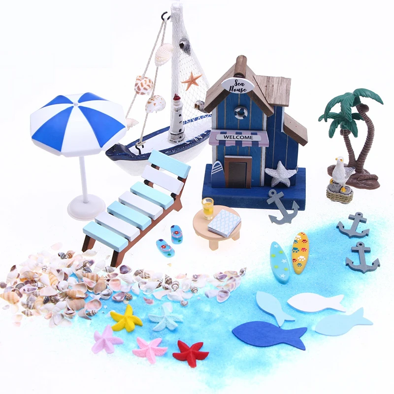 1Set 1/12 Dollhouse Mini Beach Landscape Ornaments Kit Dollhouse House Summer Beach Scene Props Micro Scene Decor DIY Ornament