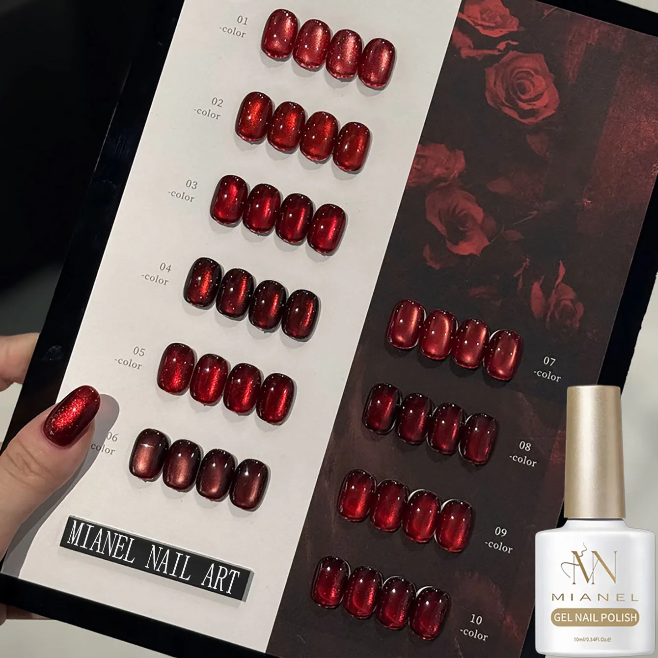 

Гель-лак для ногтей 10 мл, 1-10 шт., 10 цветов, новинка 2026 года, оттенок Blood Rose, новогодняя атмосфера, Ruby Rose, винно-красный, с эффектом кошачьего глаза, стеклянные бусины