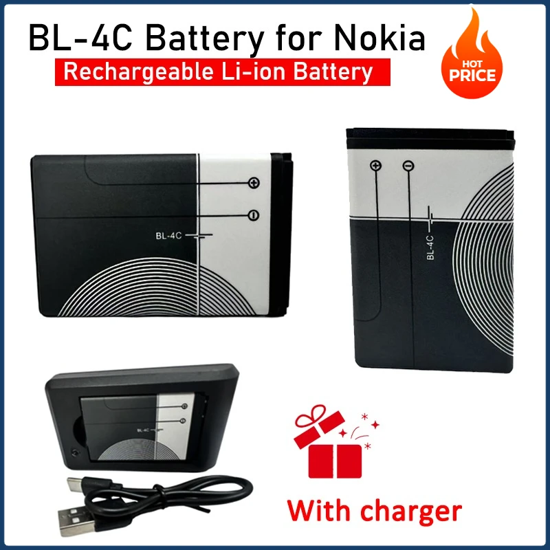 

BL-4C Battery 3.7V 890mAh Rechargeable Lithium-ion Batteries for Nokia 6100 6125 6136 6170 6300 6301 7705 7200 Mobile Phones