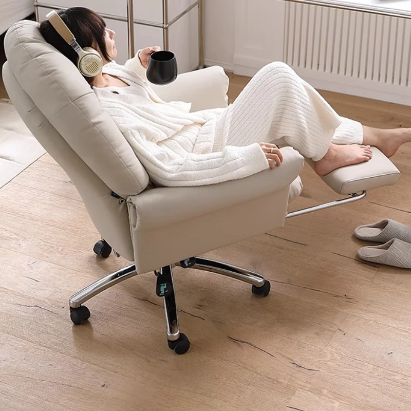 

Modern Wheels Office Chair Leather Armrest Recliner Comfy Office Chair White Mobile Fluffy Sillas De Oficina Home Furniture