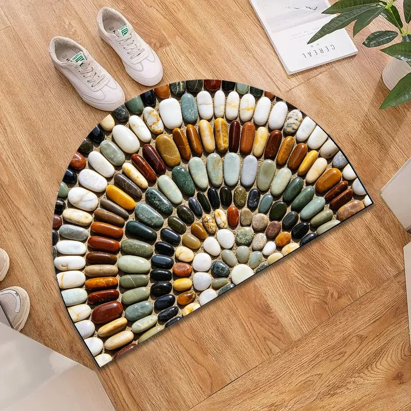 VIKAMA Natural Pebble Bath Mat, 3D Semi-Circle Stone Non-slip Absorbent Shower Rug