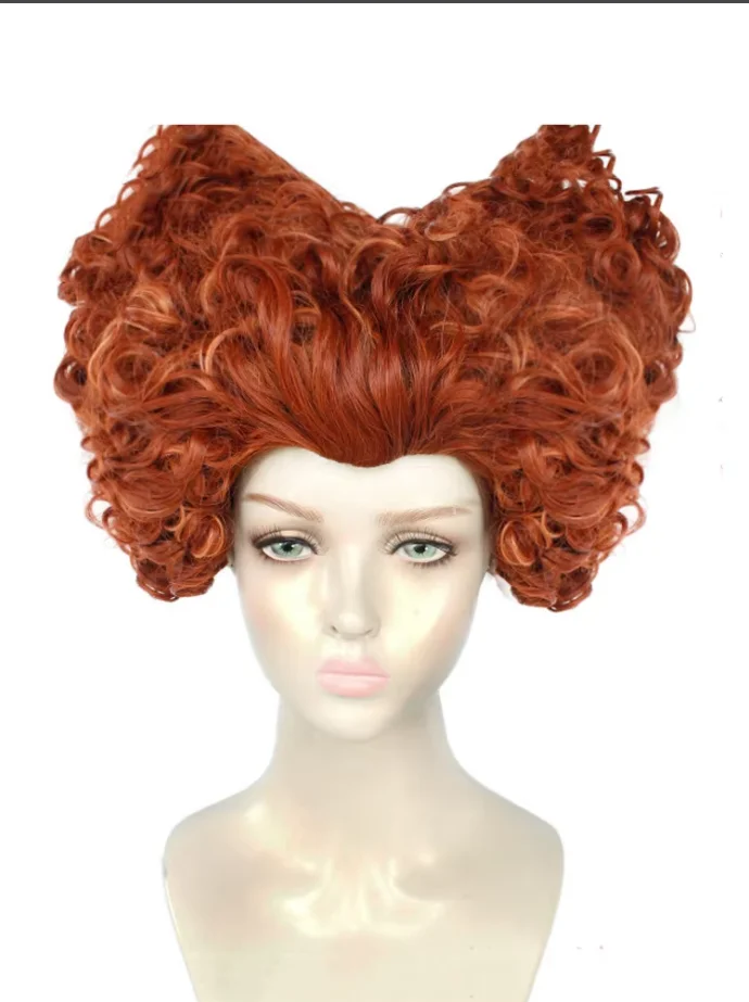 Hocus Pocus 2 코스프레 위니프레드 샌더슨 가발, 하트 모양 오렌지 곱슬 헤어, 할로윈 카니발 가발, 코스 소품 2022