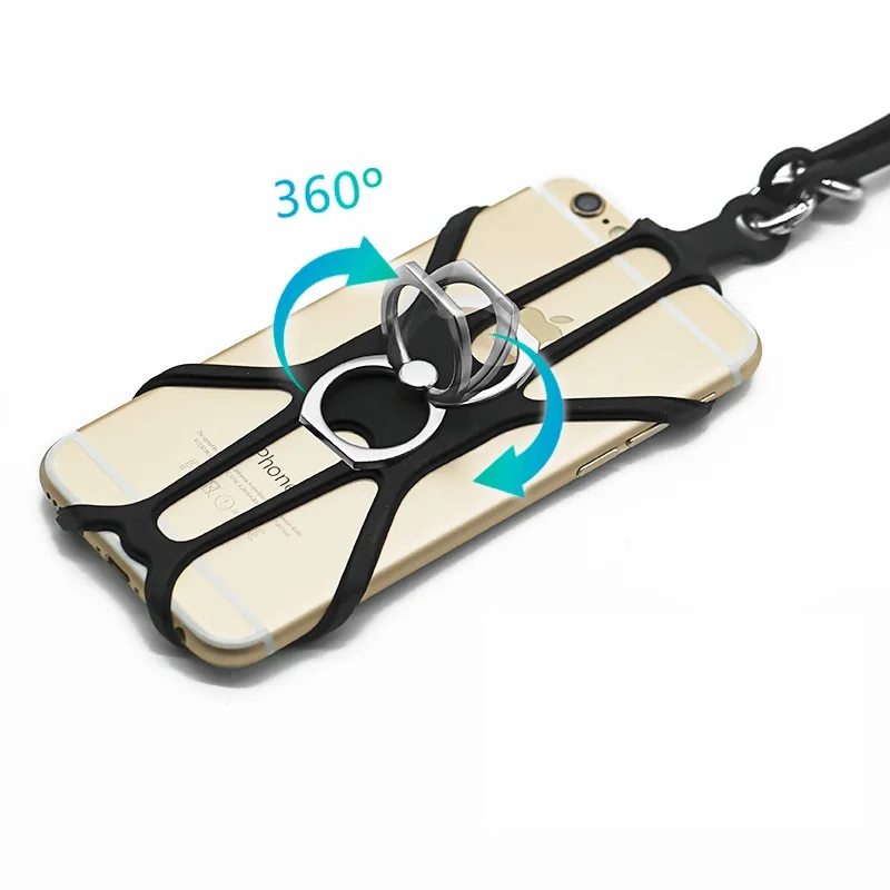 Tracolla in silicone anti-smarrimento Cordini regolabili Supporto per anello girevole Staffa di supporto Corda universale per appendere il telefono cellulare