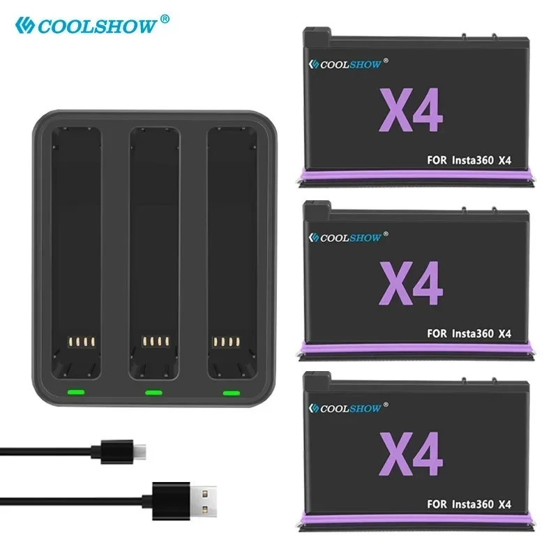 

Coolshow For Insta360 X4 Battery 2-Slots Fast Charger Action Camera Accessories Batteries For Insta360X4