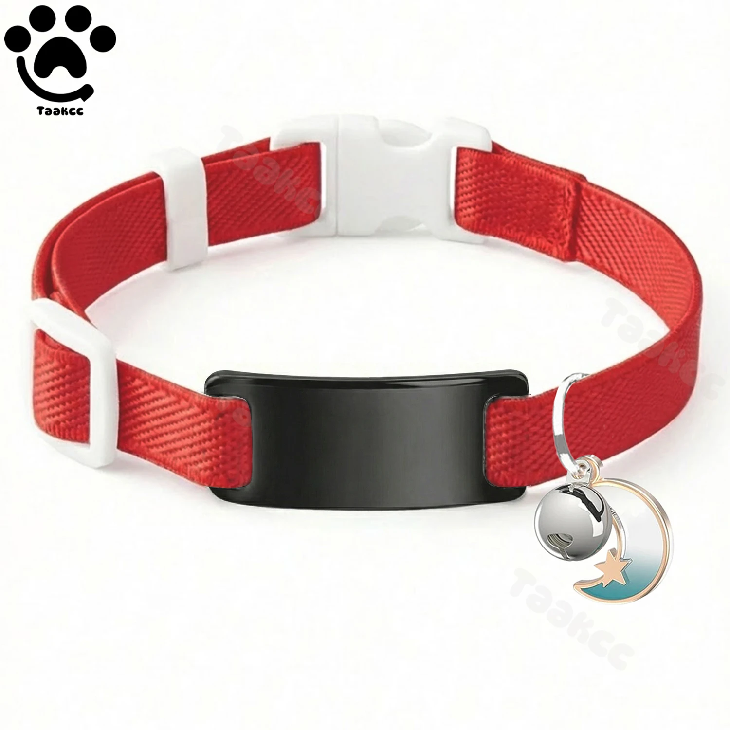 Personalisiertes Modisches Elastisches Katzenhalsband mit Kostenloser Gravur, Welpen- und Kätzchen-Anti-Verlust-Haustier-ID-Namensschild-Halskette mit Glocke & Mond-Ornament