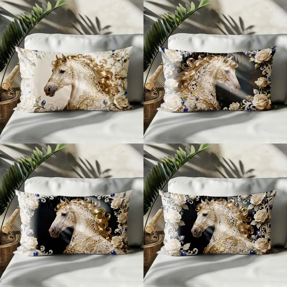 

Прямоугольная наволочка/подушка с изображением белого лошади, подходит для дивана, спальни, автомобиля, декоративная подушка для спины