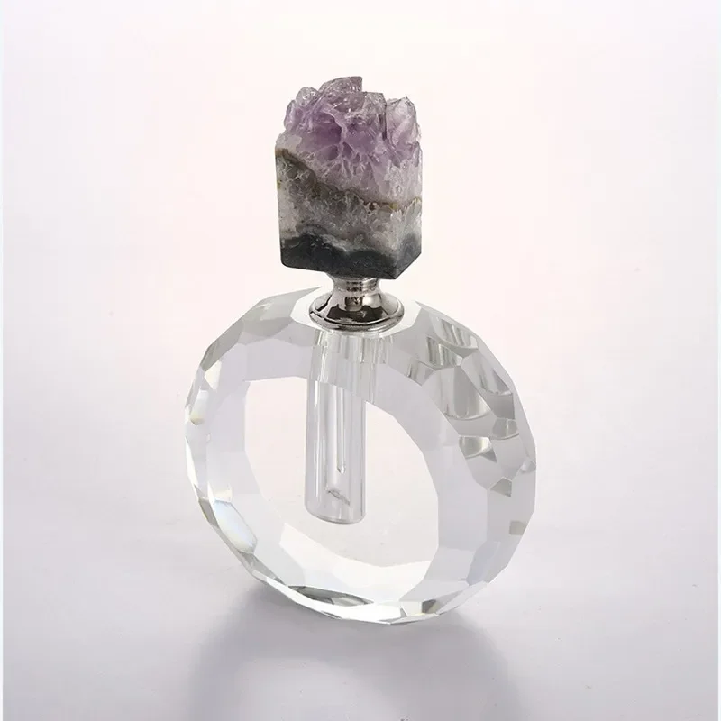 Luxury Natural Rough Stone Perfume Bottle with Crystal Lid Transparent Glass Cosmetic Container Romantic Design for Essential