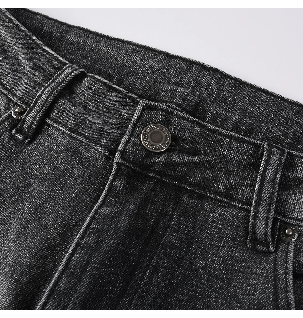 Herren Boot-Cut Denim-Jeans in Grau-Schwarz, Hochwertige Baumwollhose, Klassische Schlanke Stretch-Schlaghose – Detail 7
