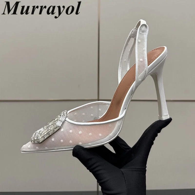 

New Wedding Shoes Women Rhinestone Decor Sexy Sandalias Pointed Toe Lace Thin Hight Heels Sandals Summer Party Dress Shoes