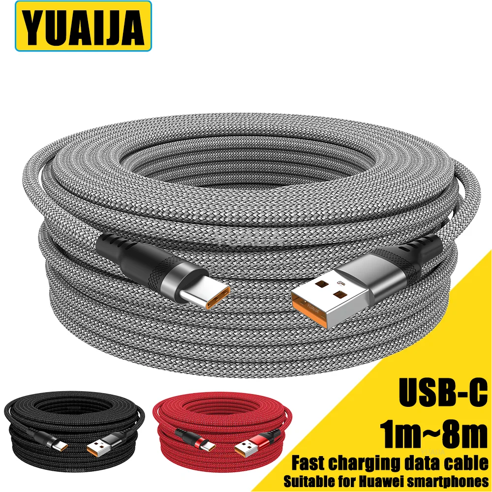 USB C 6A Super Fast Charge Cable for Huawei 8m 5m 3m 2m 1m USB TYPE-C Equipment Cable for Samsung Xiaomi OPPO OnePlus VR Camera