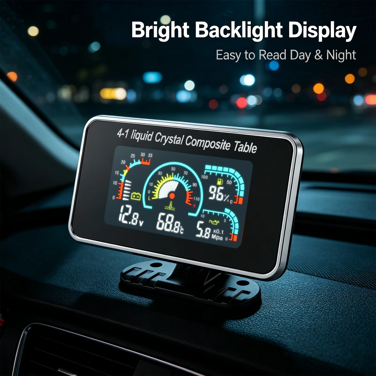 LCD Car Truck Digital Gauge 4 in 1 Oil Pressure Gauge Voltmeter Water Temp Meter With 10mm Temperature Fuel Level Sensor 12V/24V